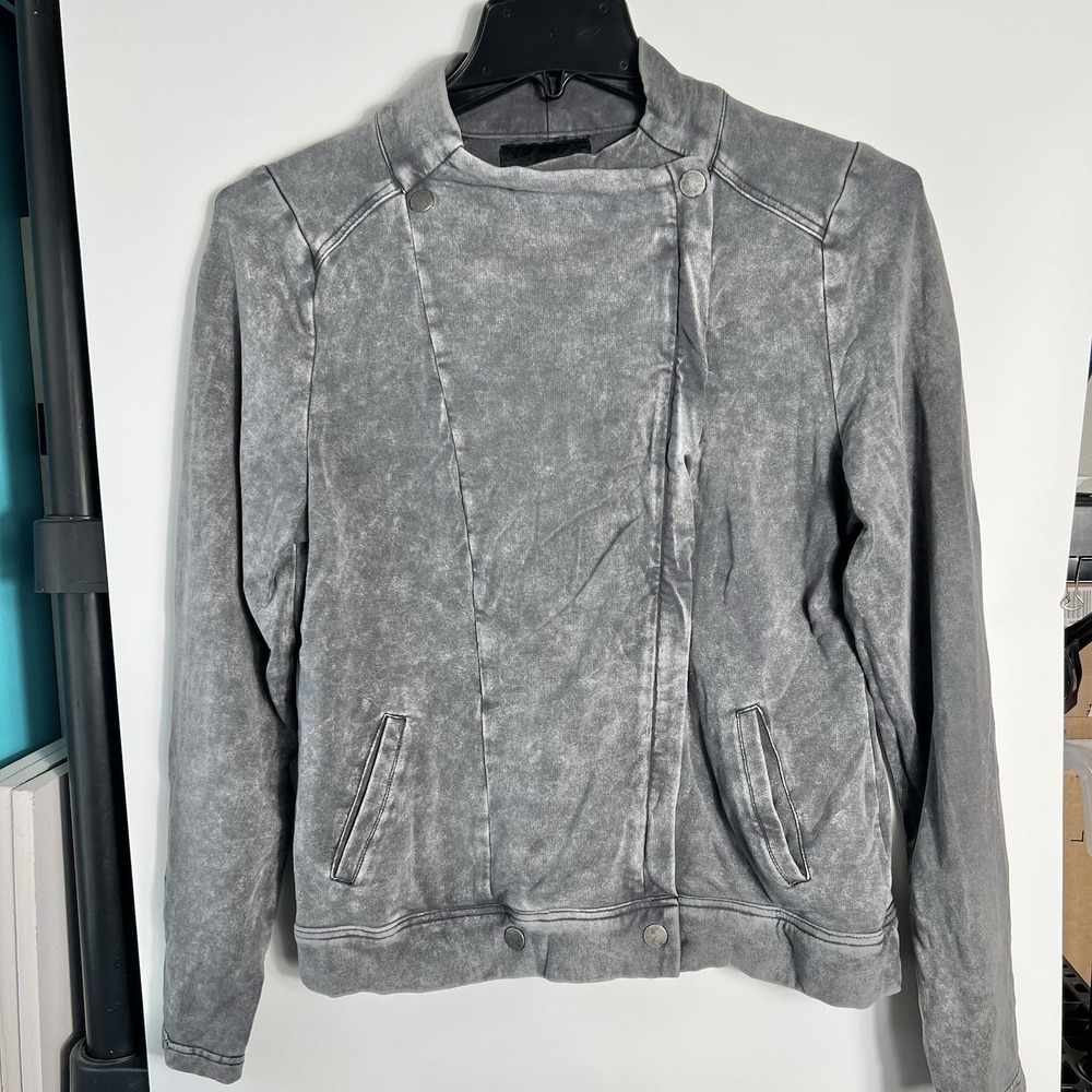 Maurices Juniors‎ XL Gray Wash Moto Jacket Asym Zip Knit Sweatshirt SEE MEASURE.